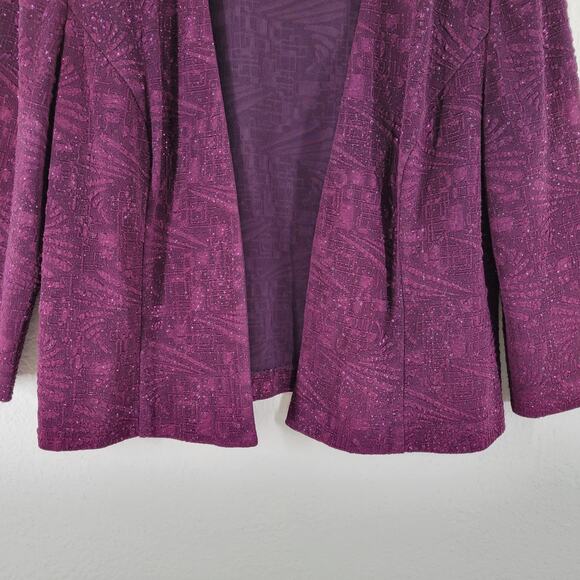 Alex Evenings Jacket Womens 14P Purple Sparkling Open Front Party Lightweight - Picture 3 of 9
